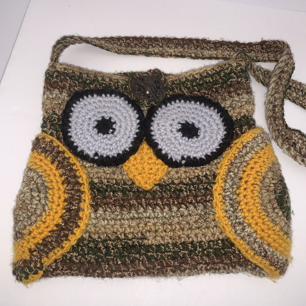 Crocheted Owl Purse Handbag Vintage Mod MCM Shoulder Bag